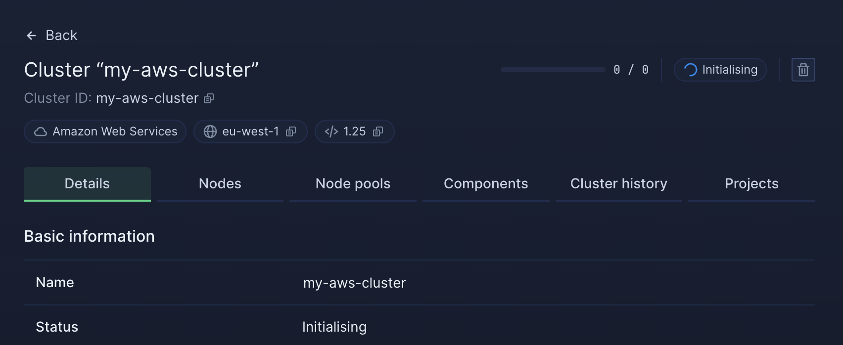 Screenshot of Northflank Kubernetes cluster status page